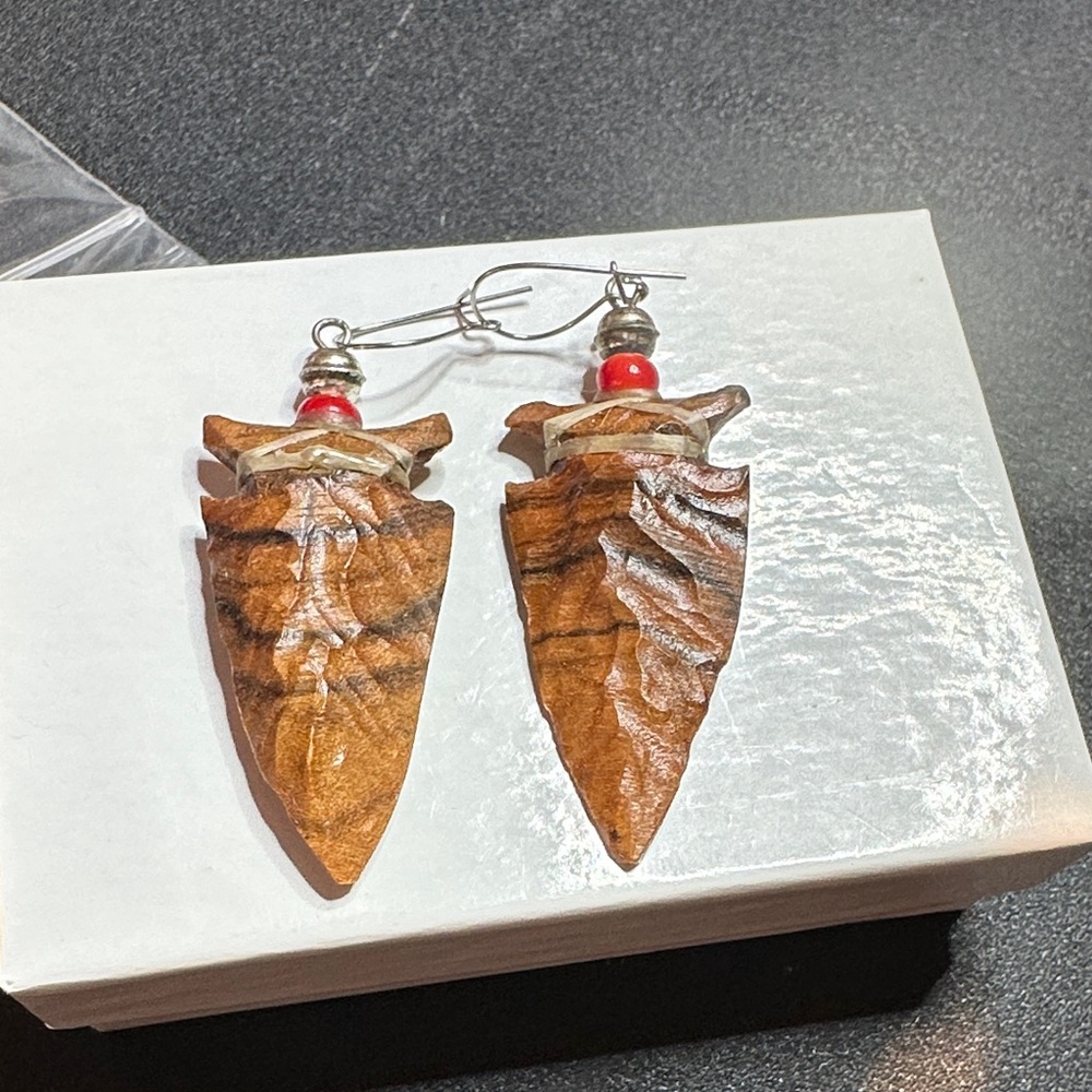 Handcrafted Brown and Red Arrowhead Earrings